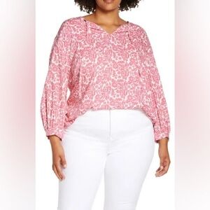 Caslon Pink and White Floral Patterned Blouse, Size 1X plus size top